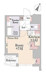 グランハイツ曙橋 3階1Kの間取り