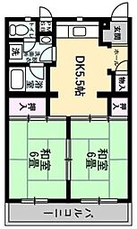 美喜ハイツ 2DKの間取図画像