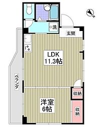 Ｋコーポ白鳥 2階1LDKの間取り