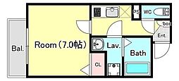 パシフィックコート 1Kの間取図画像