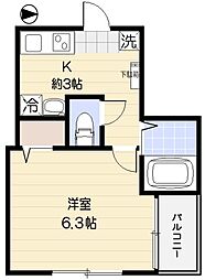 Ｐｒｉｖｉａ笹塚 2階1Kの間取り