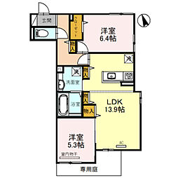 阪神本線 杭瀬駅 徒歩14分の賃貸アパート 3階2LDKの間取り
