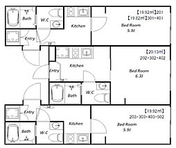ｂｌｕｅｐａｌｌｅｔ池上 5階1Kの間取り