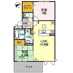 JR東海道・山陽本線 吹田駅 徒歩22分の賃貸アパート 1階2LDKの間取り