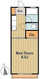 京王相模原線 京王多摩センター駅 徒歩5分の賃貸アパート 2階1Kの間取り
