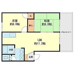 メロディハイツ国分　Ａ棟・Ｂ棟 1階2LDKの間取り