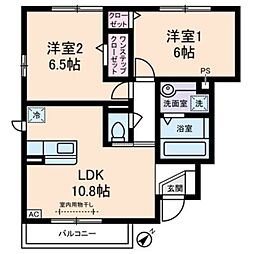 ハーモニーコート 1階2LDKの間取り