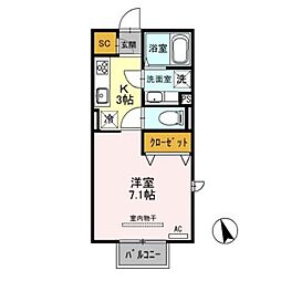 クロスリアン 1Kの間取図画像