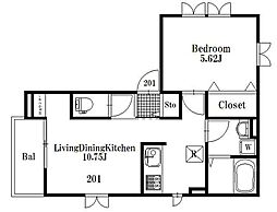 Ｍ・プーロニンフェア 2階1LDKの間取り