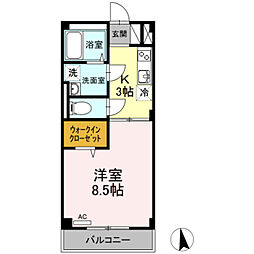 エトワールB 1Kの間取図画像