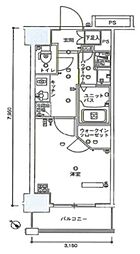 スカイコート両国参番館 6階1Kの間取り