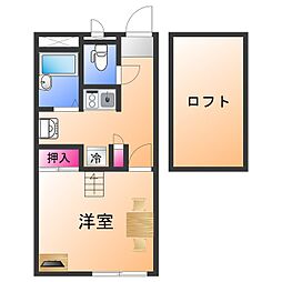 レオパレスルーク 1階1Kの間取り