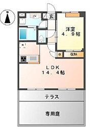 ブルーム 1階1LDKの間取り