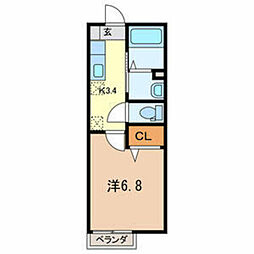 栗原ハイツB棟 1Kの間取図画像
