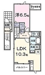 ヒカルサ梅島 2階1LDKの間取り