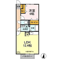 エスペランサI 2階1LDKの間取り