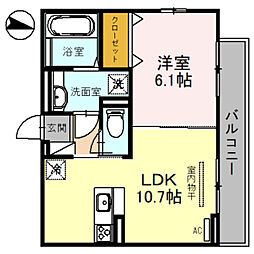 ウッドステージ桜　弐号館 2階1LDKの間取り