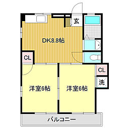 エクセルハウス三園 2DKの間取図画像