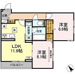 D Paina 鴨居II 2LDKの間取図画像