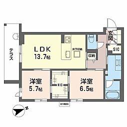 南海線 浜寺公園駅 徒歩12分の賃貸マンション 1階2LDKの間取り