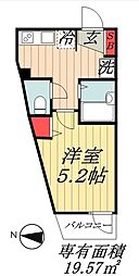 JR総武線 本八幡駅 徒歩18分の賃貸アパート 2階1Kの間取り