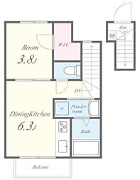 宝ルーセントA 2階1DKの間取り