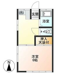 みどり荘 1階1Kの間取り