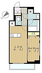 レジエールイースト 8階1LDKの間取り