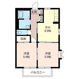 パルヴィレッジ 1階2DKの間取り