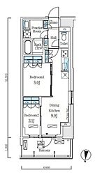 ロイヤルパークス赤羽ノース 4階2DKの間取り