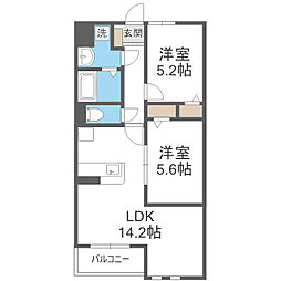 インテグレース都府楼 2階2LDKの間取り