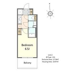おおさか東線 高井田中央駅 徒歩10分の賃貸マンション 9階1Kの間取り