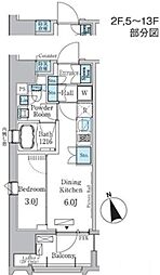 プライマル中央MINATO 13階1DKの間取り