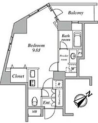 セントラルクリブ六本木2 ワンルームの間取図画像