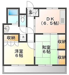 サンヴェール小平 2階2DKの間取り