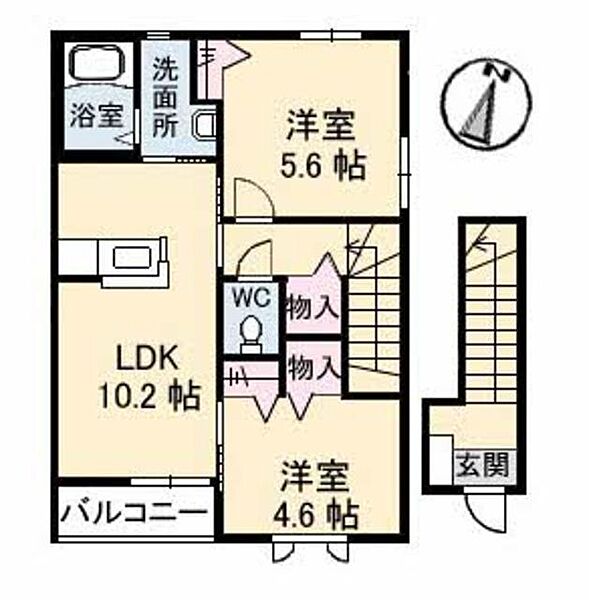 プレジール　Ｂ棟 B0201｜鳥取県米子市東福原２丁目(賃貸アパート2LDK・2階・53.25㎡)の写真 その2