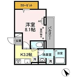 メゾンボヌール 2階1Kの間取り