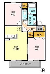 ロイヤルパークスD 2LDKの間取図画像
