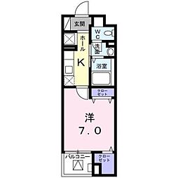 ハピネス パラシオン 2階1Kの間取り