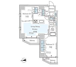 パークアクシス三番町 304 3階2LDKの間取り