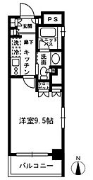 レジディア中落合 2階1Kの間取り
