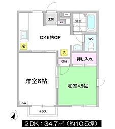 ファミユ・ラ・フォーレC棟 1階2DKの間取り