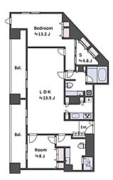JR総武線 大久保駅 徒歩3分の賃貸マンション 19階2SLDKの間取り