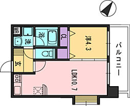 コンダクト福岡東 1LDKの間取図画像