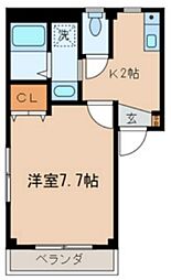 メゾン壱番館 1階1Kの間取り