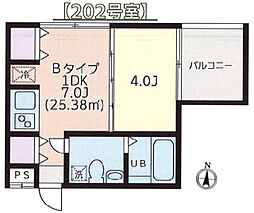 アートフル中井 202号室 2階1DKの間取り