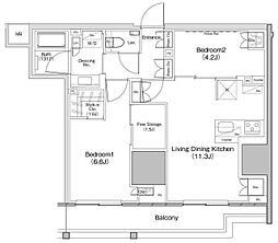ザ・パークハビオ板橋区役所前 9階2LDKの間取り