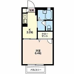 ソレイユ江原 1Kの間取図画像