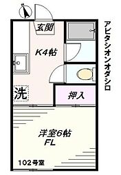 アビタシオン・オダシロ 1Kの間取図画像