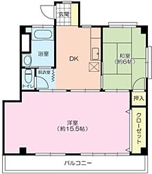 松戸長岡ハイツ 2階2DKの間取り